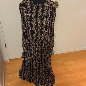Zara Black Maxi Dress long sleeve with Floral Design